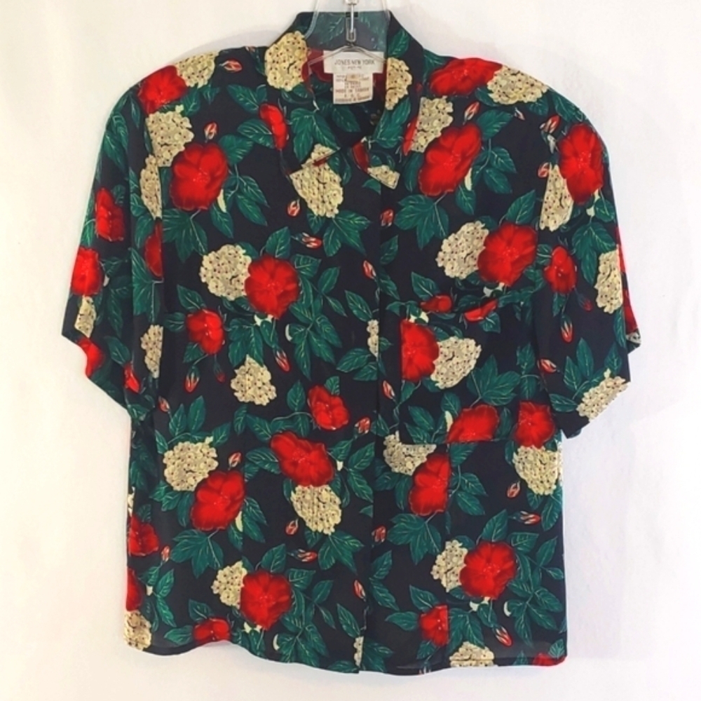 Jones New York Short Sleeve Floral Button Down Blouse Size 6